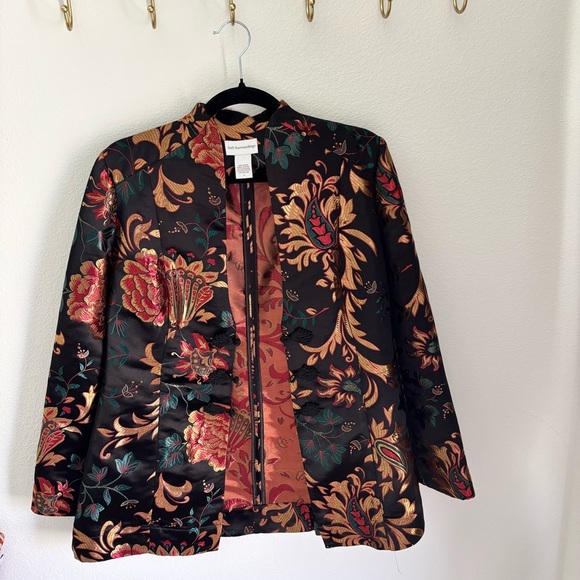 Soft Surroundings Floral Brocade Asian-Inspired Jacket Black Gold Red Size M - Picture 1 of 10